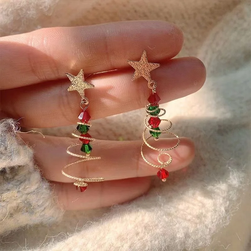 Women's Christmas Ear Versatile Personalized Color Spiral Earrings