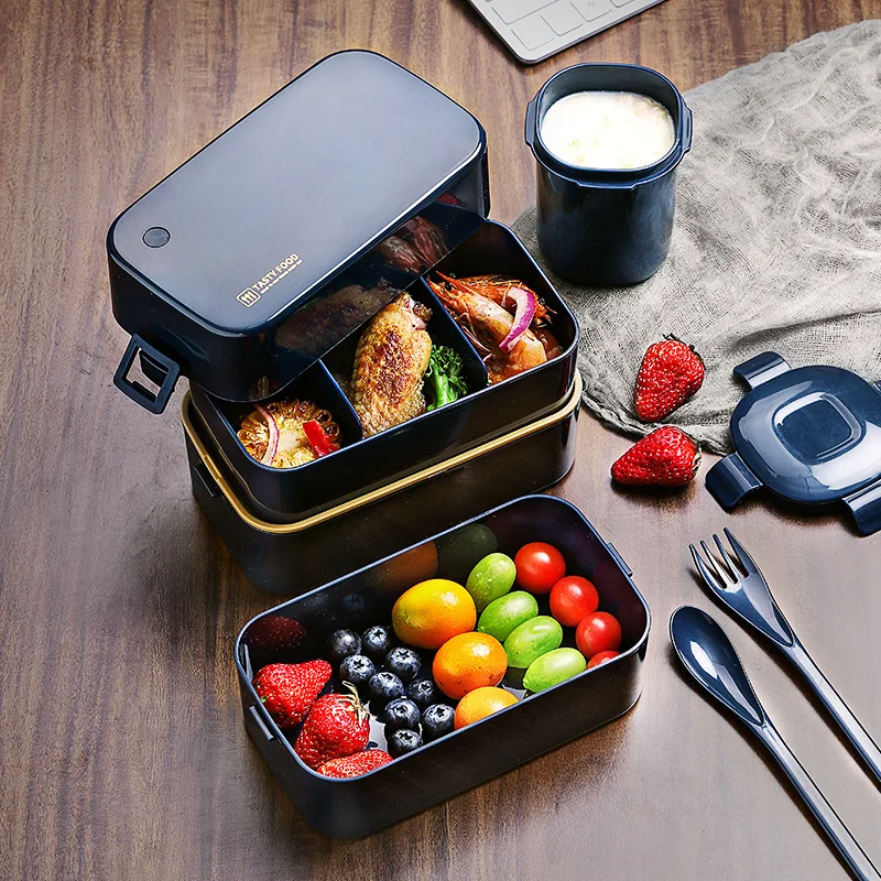 Double Layer Lunch Box Food Grade PP Suitable for Microwave Heating Office Worker Cute Fashionable Portable Bento Lunchbox