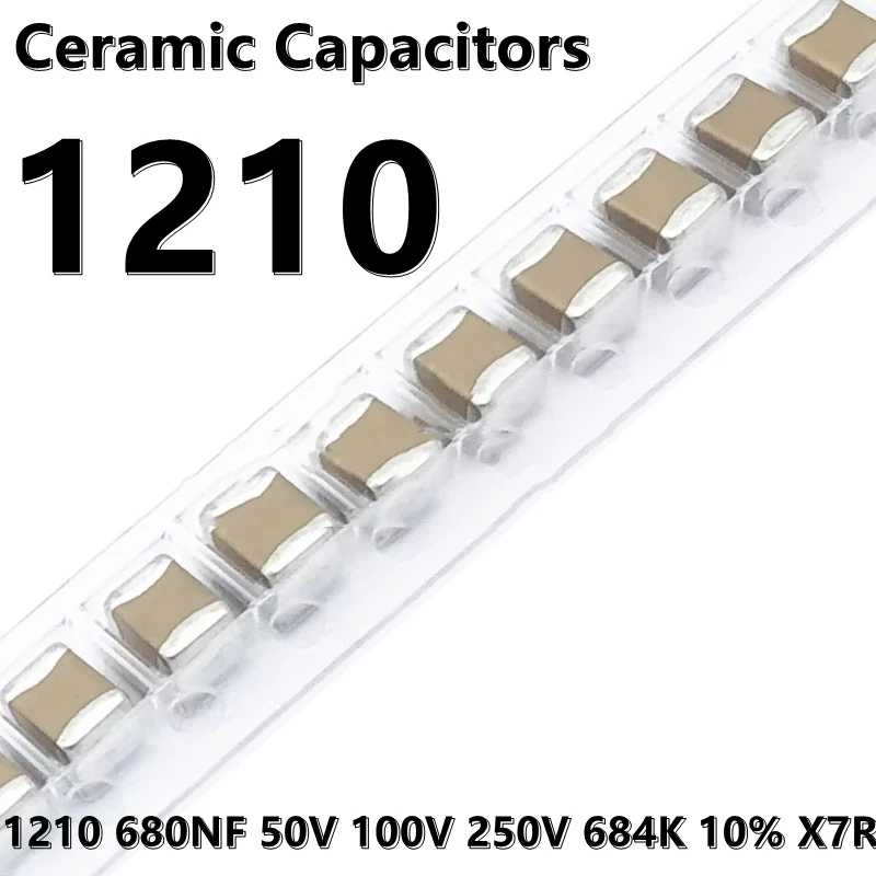 

(10pcs) 1210 680NF 0.68UF 50V 100V 250V 684K 10% X7R 3225 SMD Ceramic Capacitors