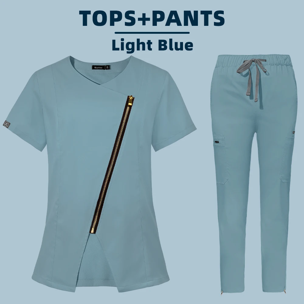 

Hot Sale Shorts Sleeve Scrubs For Women Nursing Uniform Tops Jogger Pants Operating Room Workwear Hospital Working Scrub Set