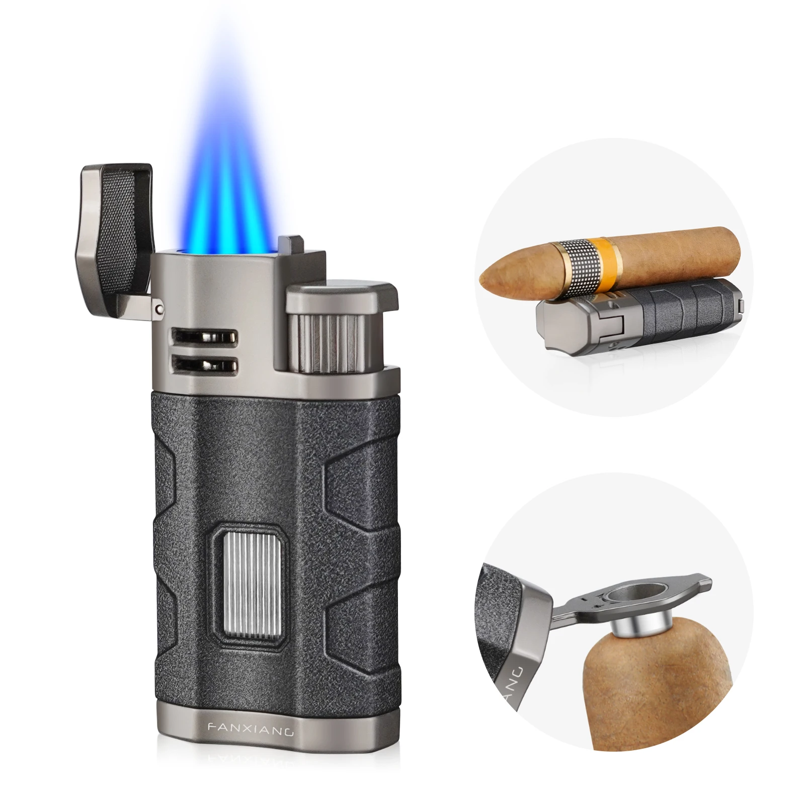 

Windproof Gas Lighter Metal Blue Flame Lanyard Portable Cigar Lighter Three Torches Smoking Cigar Accessories