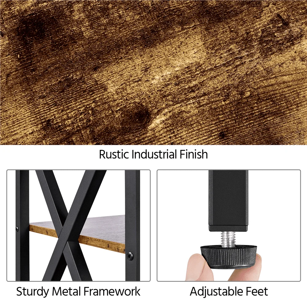 3-Tier Wood and Metal End Table, Rustic Brown 4