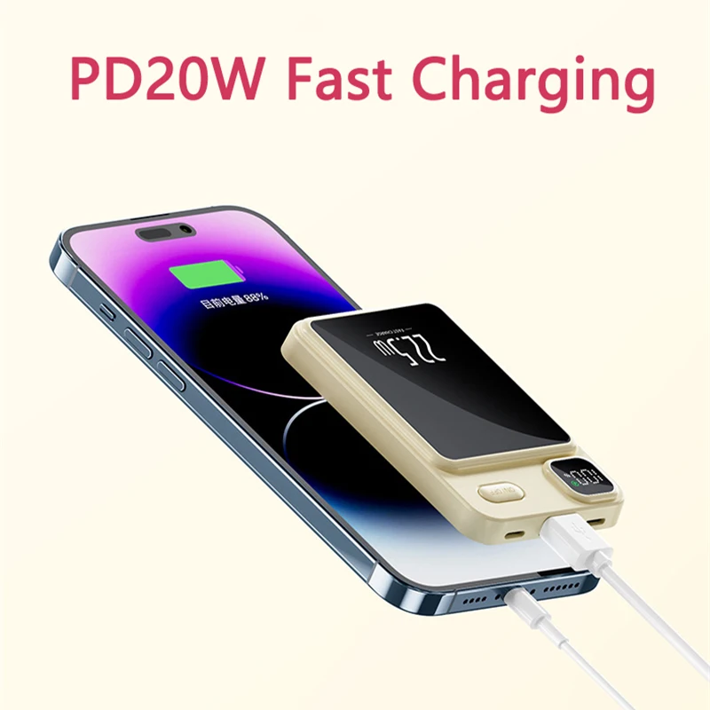 20000mAh Magnetic Qi Wireless Charger Power Bank for iPhone 14 Samsung Huawei Xiaomi 22.5W Fast Charging Powerbank Magnetic Ring