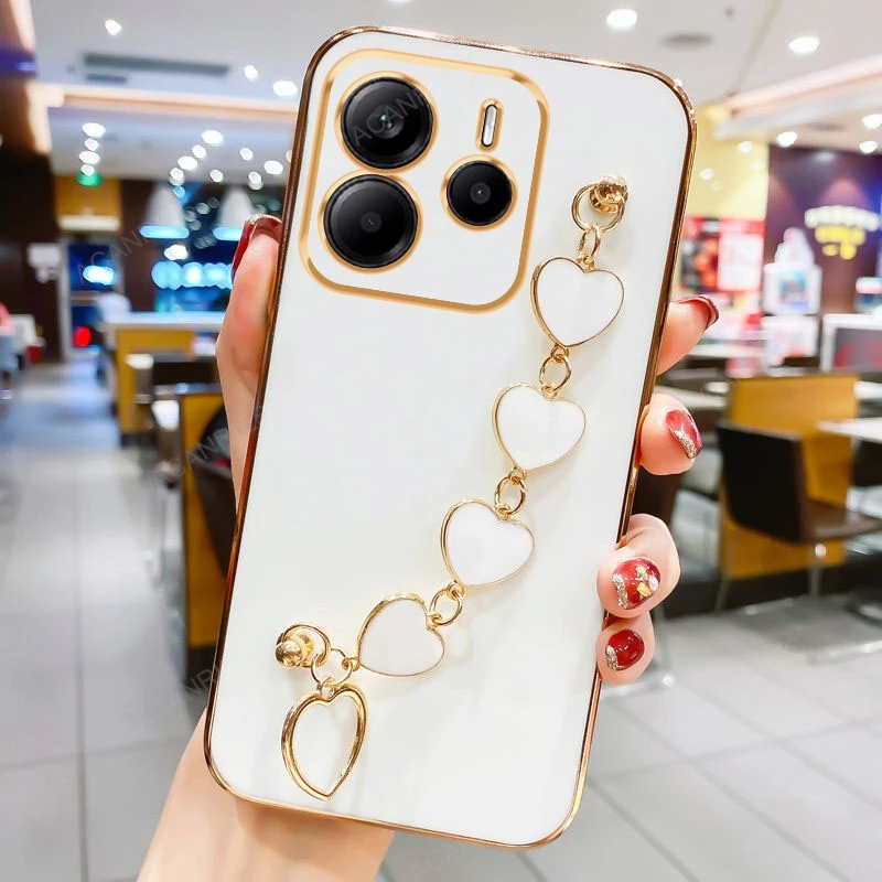 Luxury Plating Love Heart Bracelet Chain Soft Back Phone Case