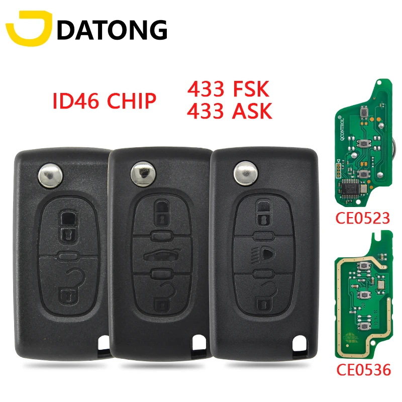 Datong World Car Remote Key For Peugeot 407 408 307 308 607 Citroen C2 C3 C4 C5 ID46 PCF7941 Chip 433MHz Auto Smart Replece Key