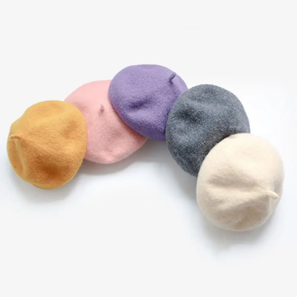 Winter Warm Hat Solid Color Kids Caps Korean Style Hat Flattish Cap Baby Wool Hat Children's Caps Girl Beret Children's Beret