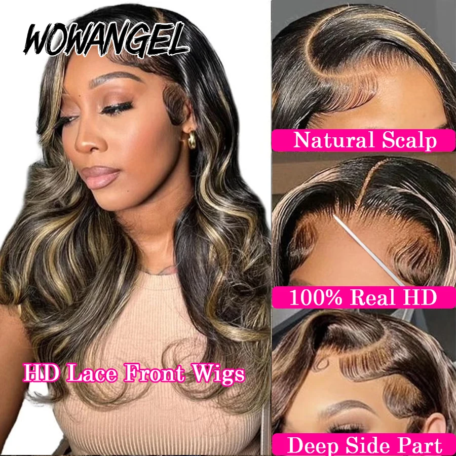 13x6 HD Lace Front Wigs #1B27 Ombre Highlight Glueless 32in Body Wave Wigs Pre plucked Human Hair Wigs Brazilian Hair For Women 2