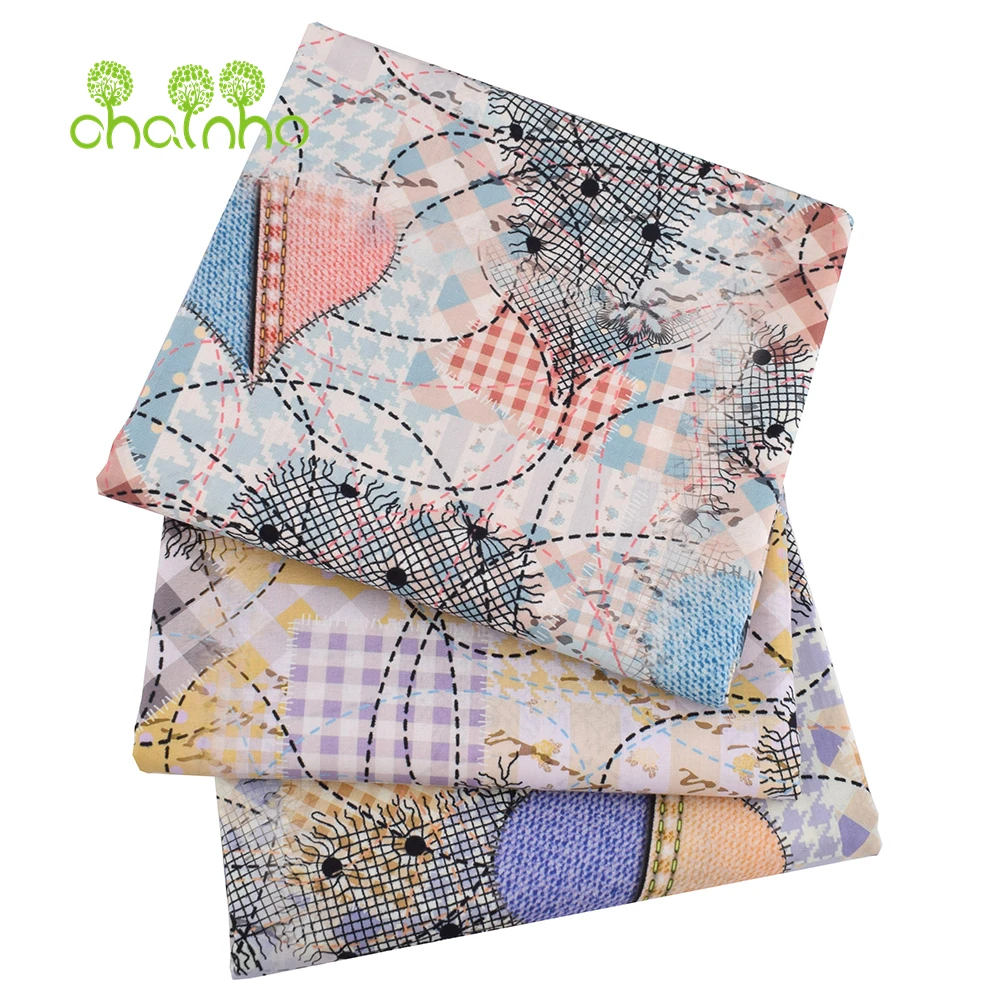 Chainho,Printed Plain Weave Poplin Cotton Fabric,DIY Sewing Quilting Material,Patchwork Cloth,Floral Series,3 Sizes,15PC206