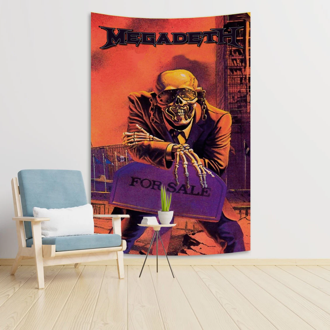 Tapestry Art Wall Hanging Wallpaper Headboard aesthetic Room Decor Men Rising Megadeths Rock Band Print