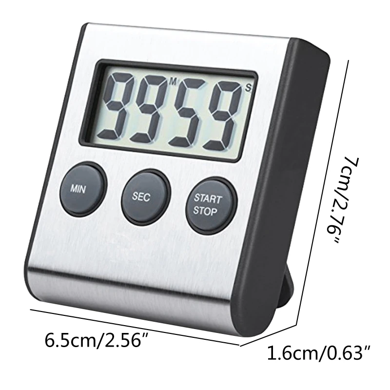 Stainless Steel Digital Kitchen Timer Large Display Timer with Loud Alarm Timer for Home Cooking Sports Meeting 2