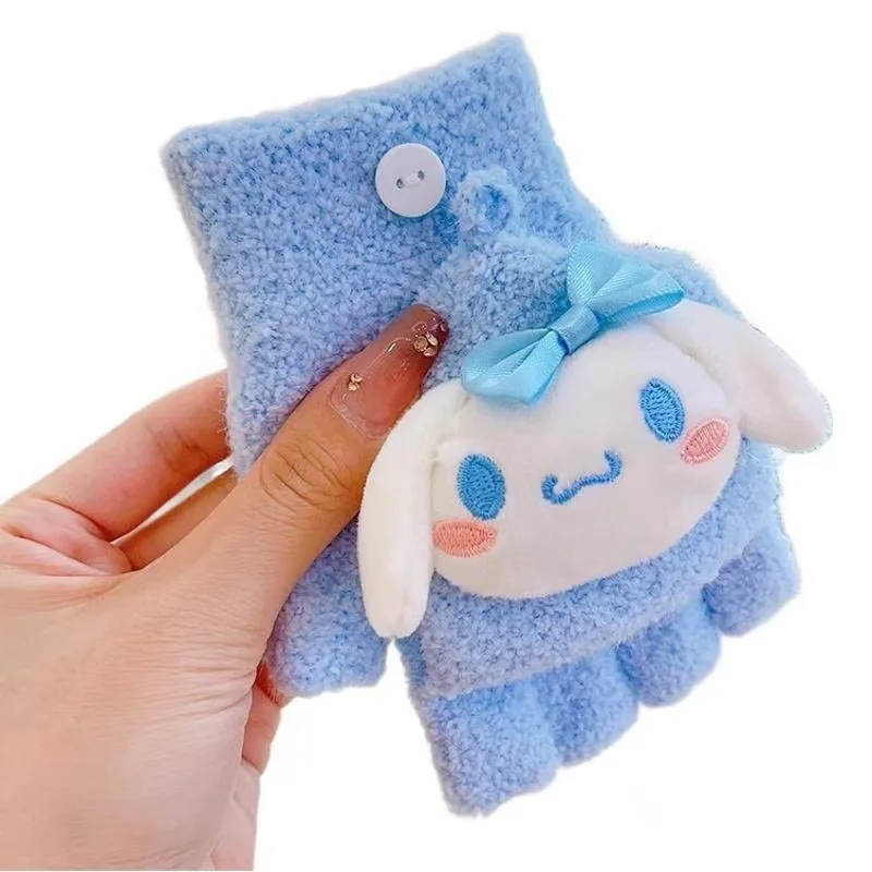 Anime Cartoon My Melody Hello Kitty Kawaii Kuromi Sanrio Golves Winter Warm Flap Open Half Finger Children's Gloves Girls Gift 5