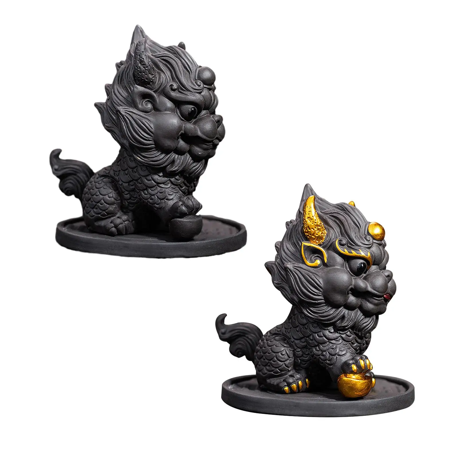 

Miniature Kirin Figurine Tea Pet Sculpture Lucky Kirin Statue Miniature Sculpture for Bedroom Table Bookcase Tea Room Office