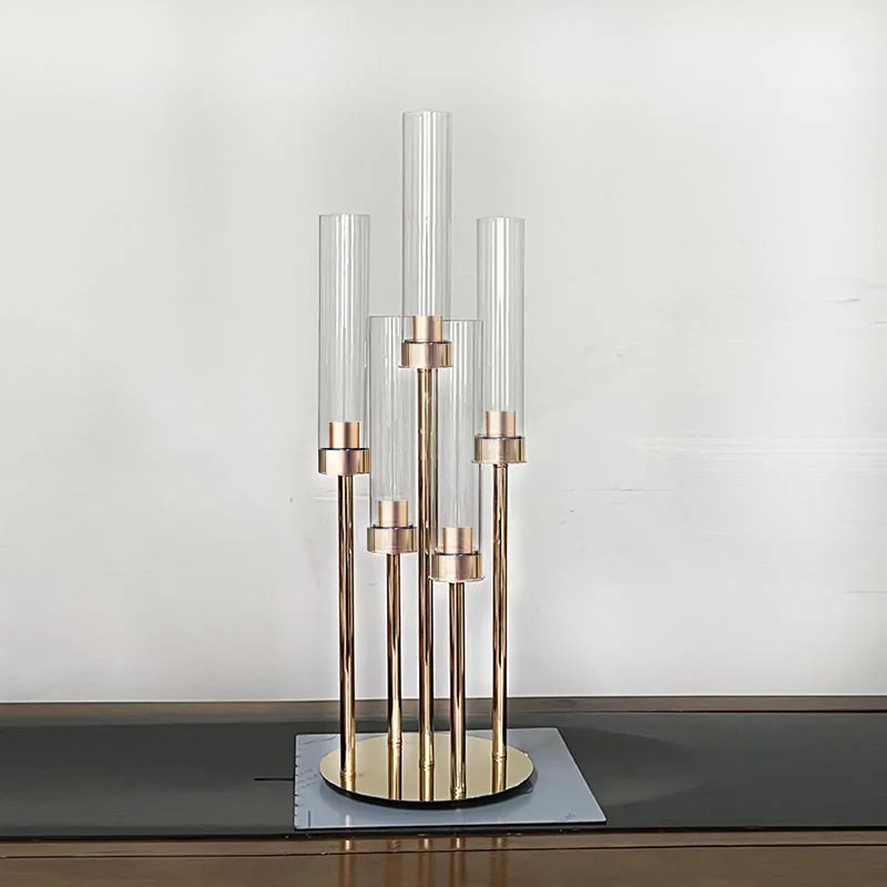 

5 Heads Metal Candle Holders 26 Inch Candlesticks Wedding Table Centerpiece Candelabra Pillar Stand Road Lead Party Home Decor
