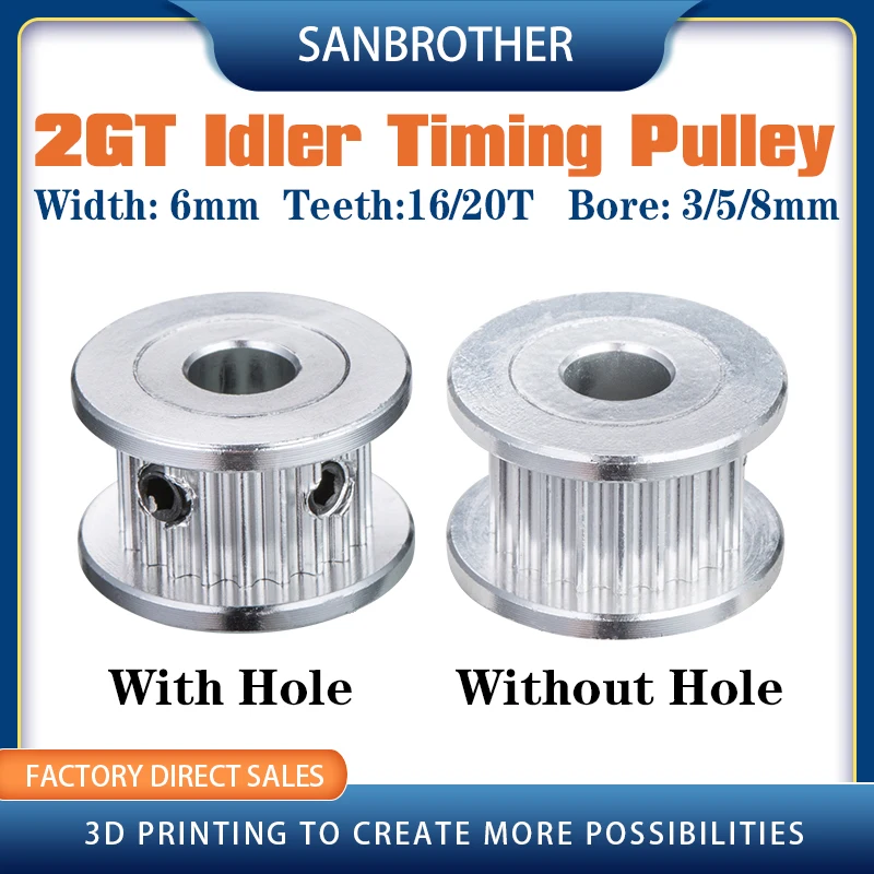 

1PCS 16 tooth 20 Teeth GT2 Idler Timing Pulley with 3mm or 5mm or 8mm Bore with Bearings for 3D Printer Parts Timing Belt 6mm