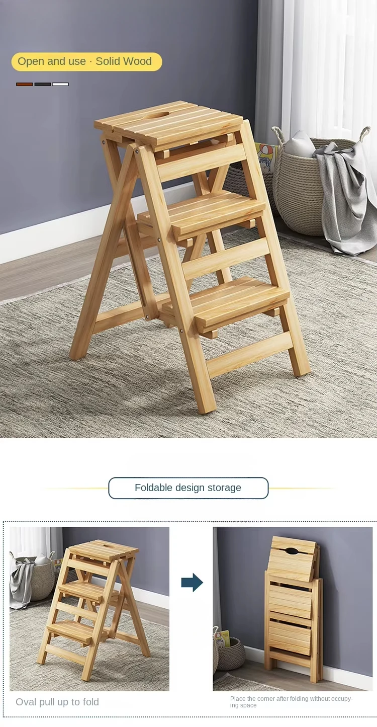 Sedia Con Scaletta Pieghevole In Legno Massello Convertibile