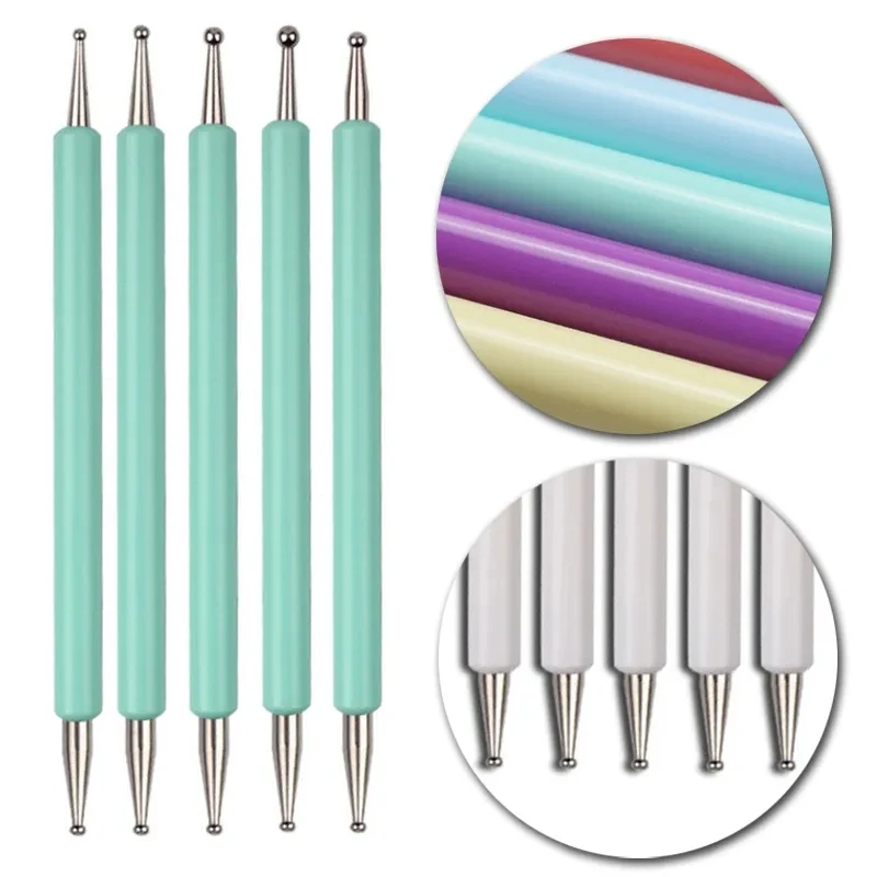 

5Pcs Set UV Gel Painting Nail Art Dotting Pen Acrylic Handle Rhinestone Wood 2 Way Brush Salon Decoration Manicure Tools Kit
