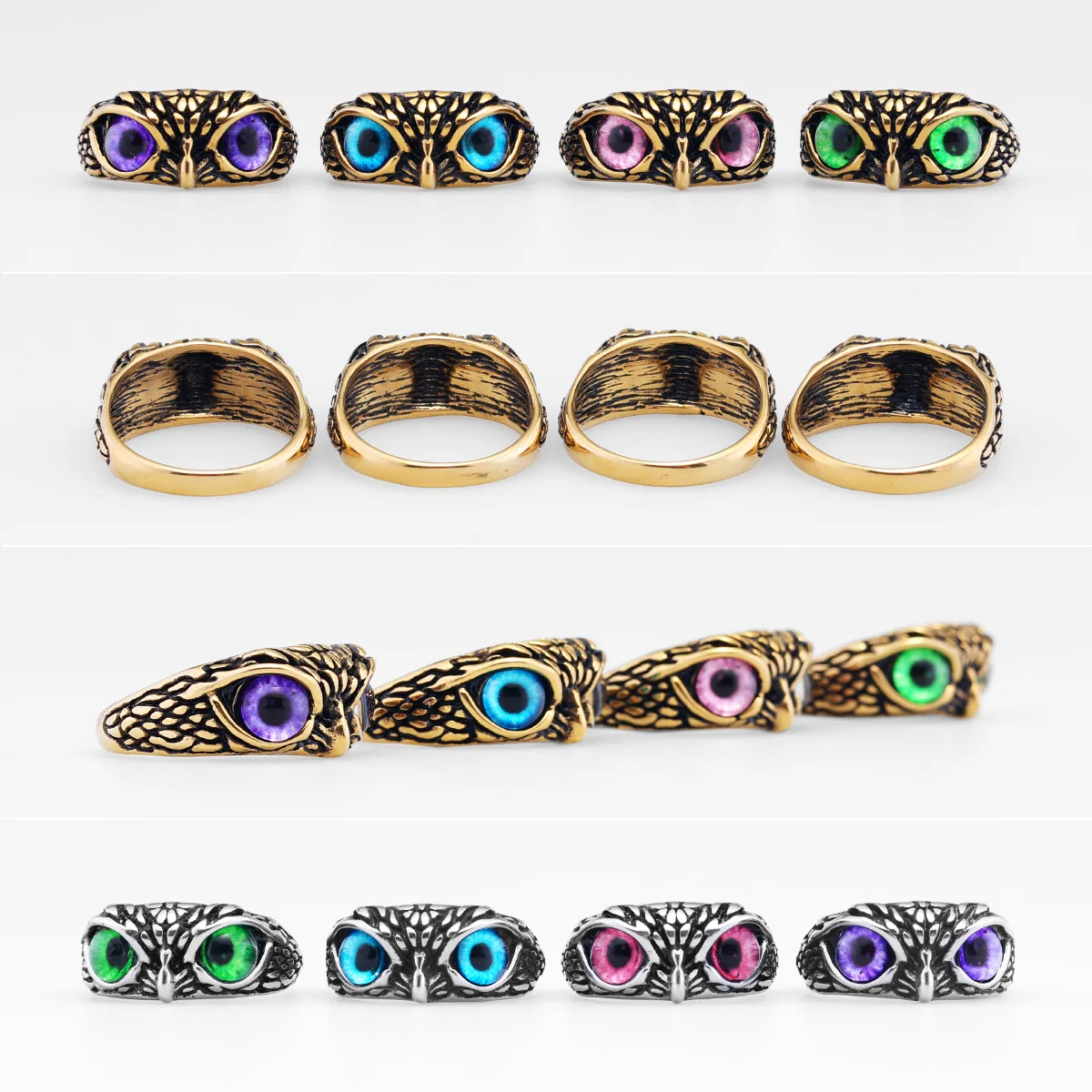 여러 색상 귀여운 올빼미 스테인레스 스틸 여자 망 반지 펑크 그릴 남자 친구 보석 창의력 선물  도매