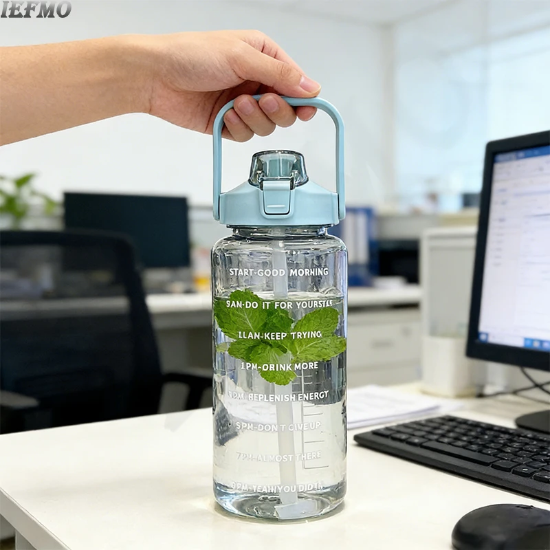 Large Tritan Water Bottle with Time Marker - BPA-Free, Leakproof Design for Gym and Outdoor Activities