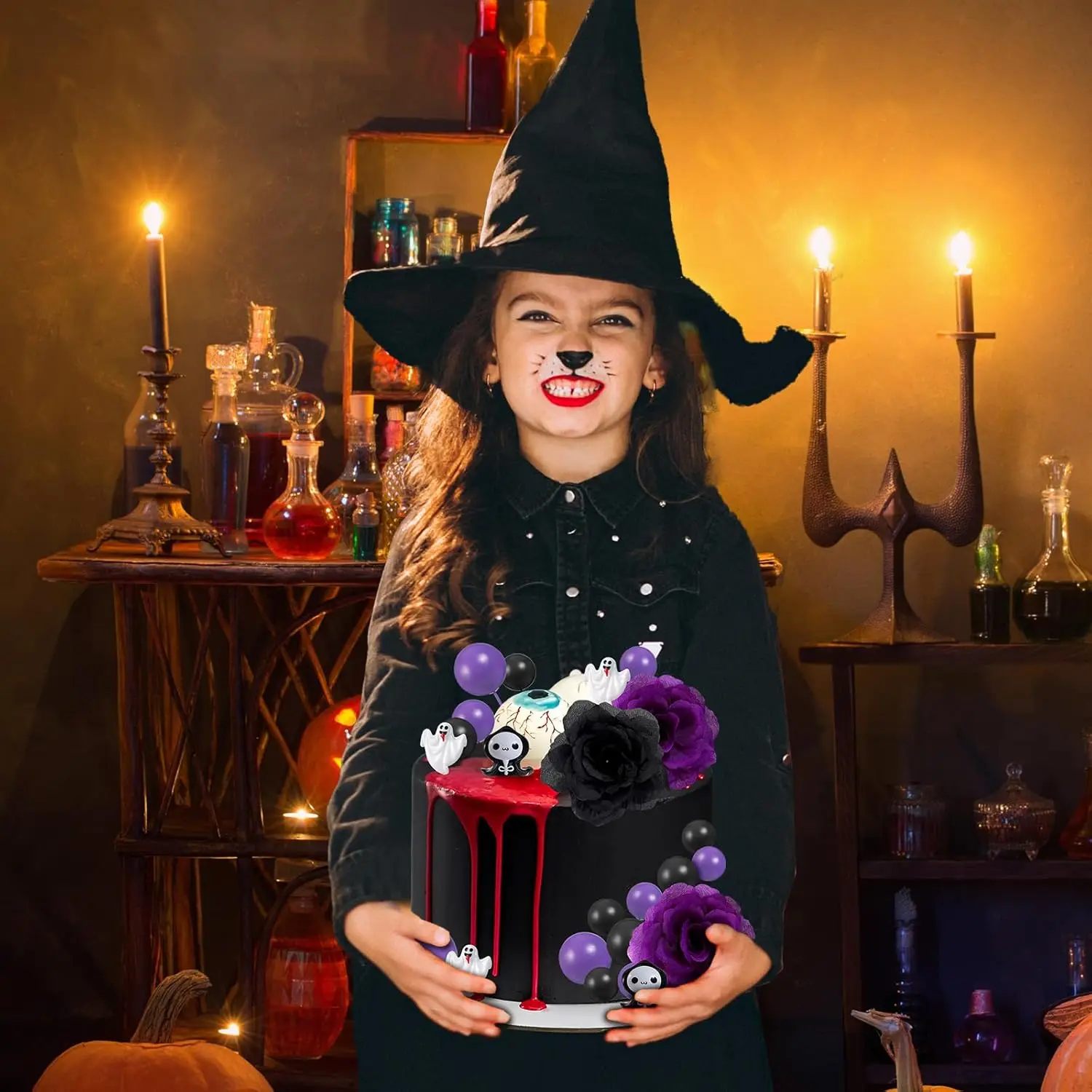 Set Decorazioni Compleanno Halloween Rosa E Nero – Palloncini, Striscione, Topper E Decorazioni Per Tema Fantasma E Pipistrello