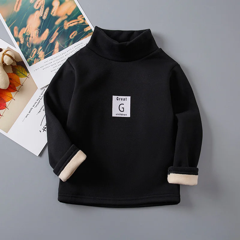 thumbnail image 1 of Camisa básica gruesa a rayas para niños, Top de cuello alto, camiseta de manga larga con cuello medio alto de una sola pieza para niños y niñas, 1 of 4