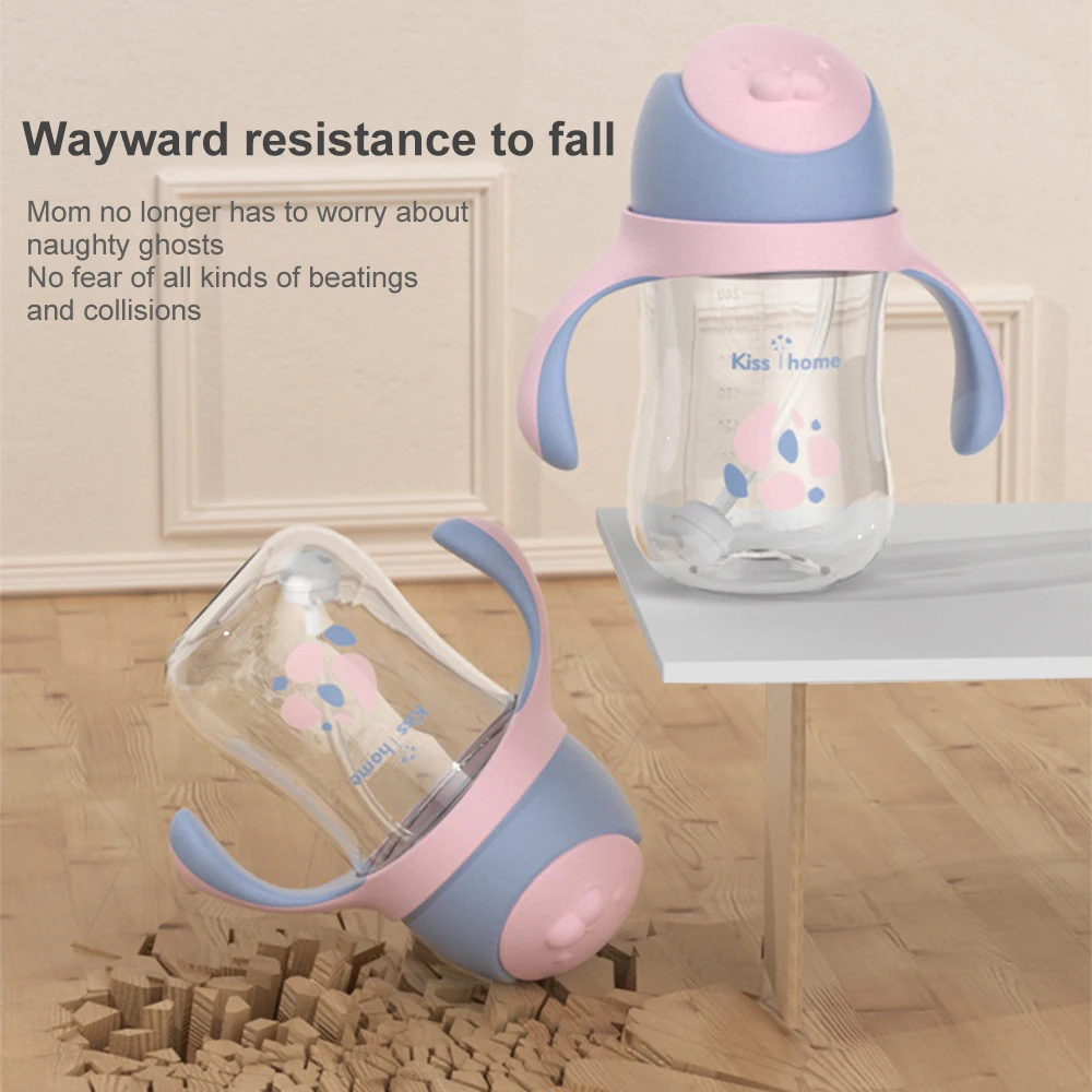 240ML baby bottles feeding bottle baby wide-caliber milk bottle with straw handle newborn straw BPA free