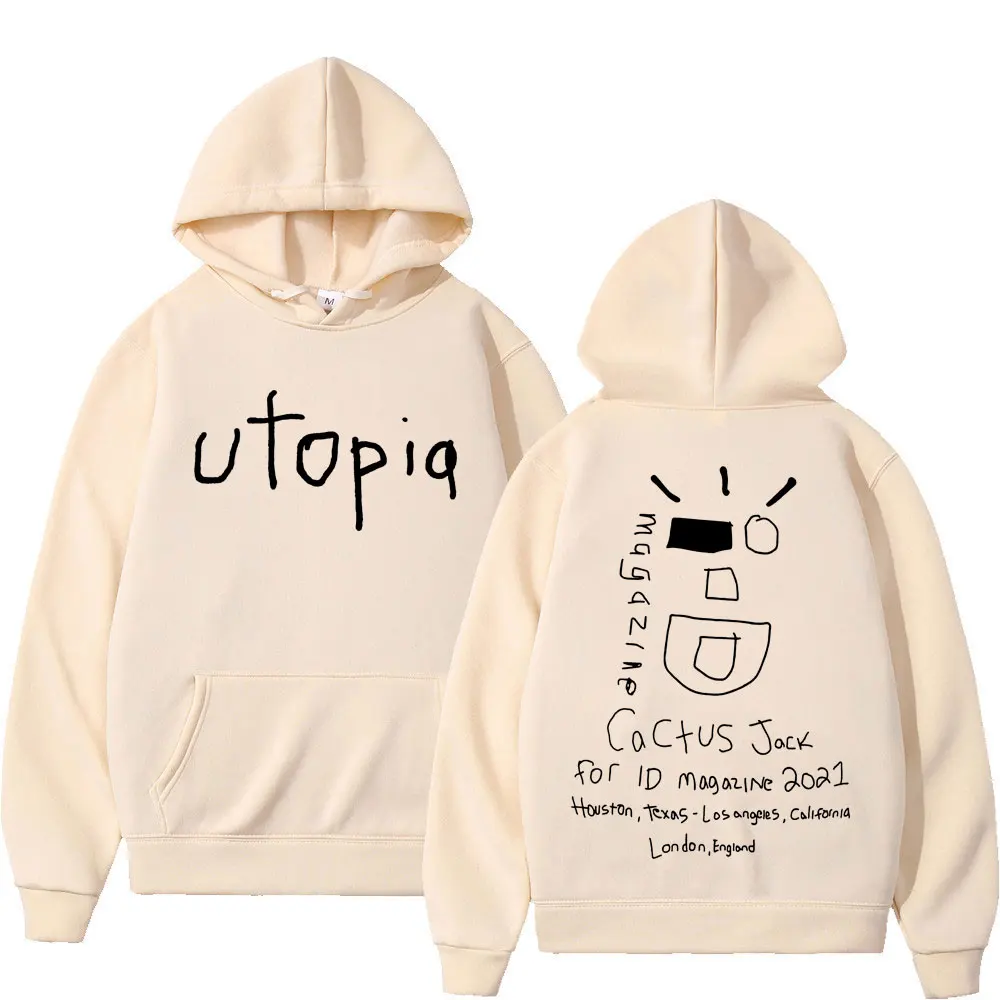 Rapper Cactus Jack Utopia Album Print Hoodie Men Women Hip Hop Fashion Oversized Sweatshirts Vintage Long Sleeve Fleece Hoodies