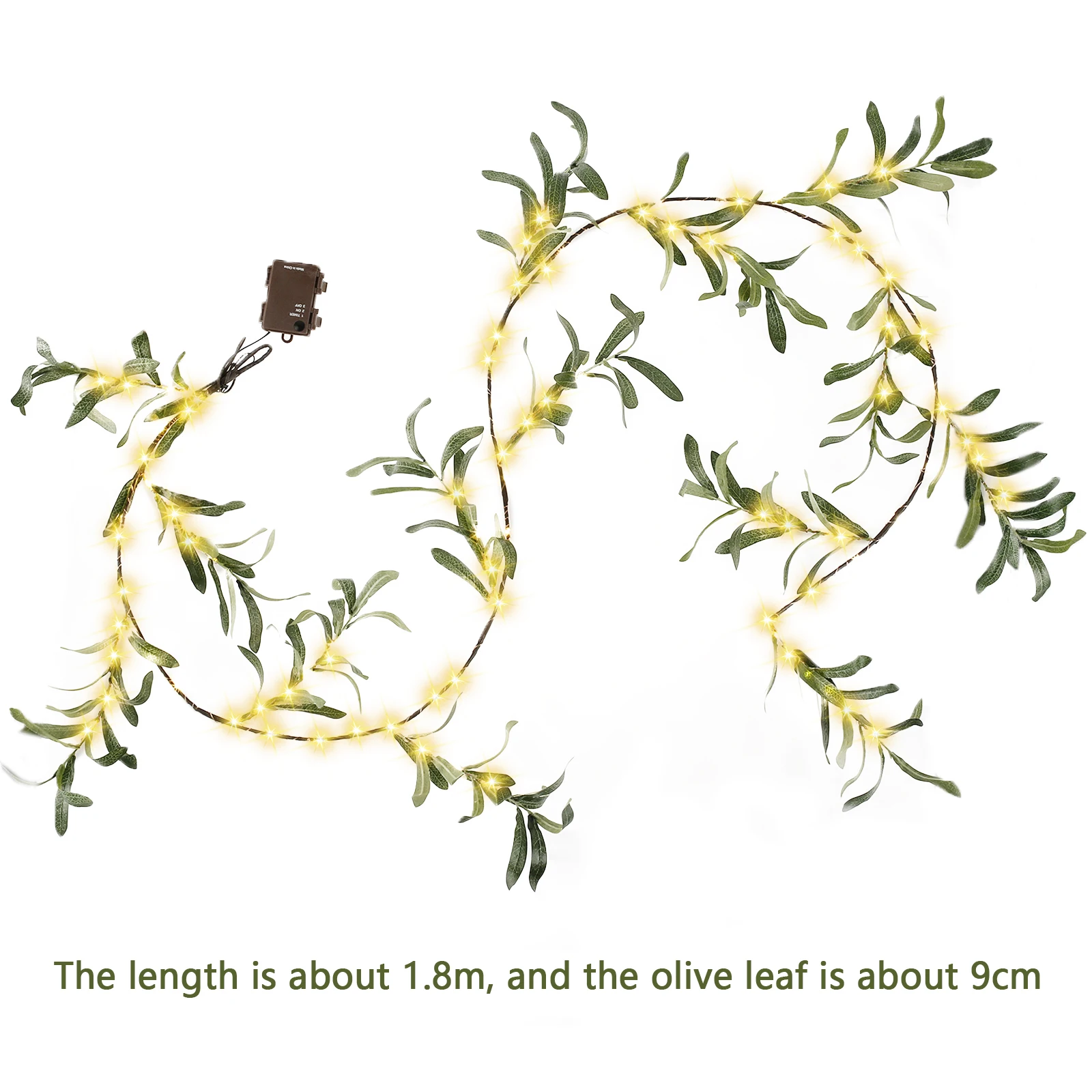Lighted Olive Garland with Timer 5.9ft 100 LED Battery Operated Artificial Vine Light Leaf Garland Vine String Light Wall Party 5