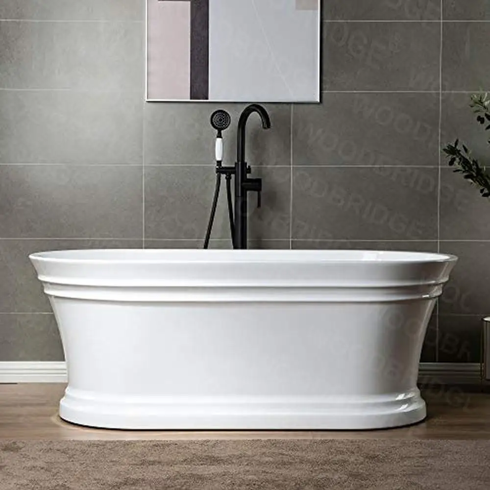 59" Acrylic Bathtub with Non-Slip Design High Gloss White Finish and 53 Gallon Capacity 2