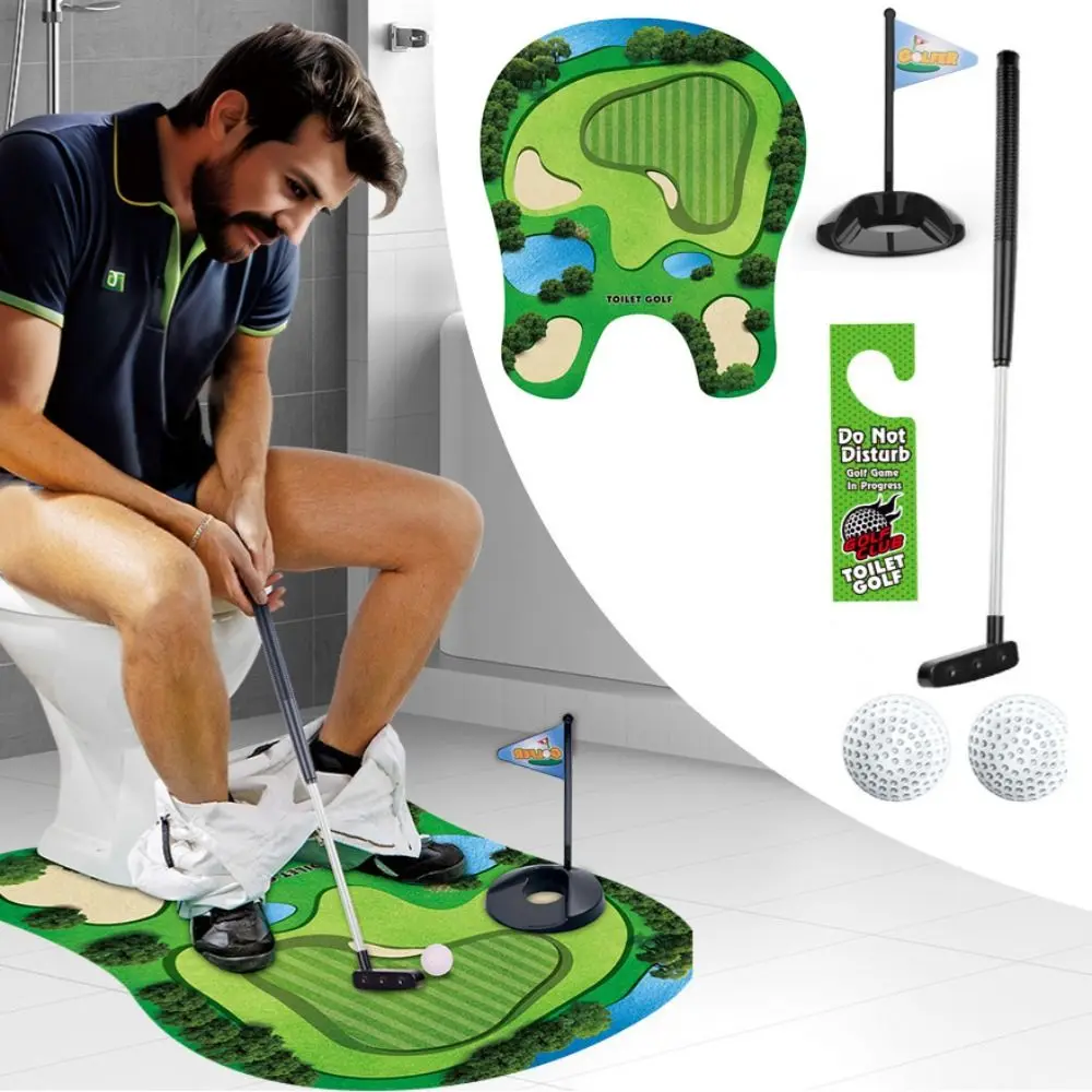 Mini Toilet Golf Game Creative Funny Golf Sport Set Green Felt Portable Golf Club Practice Ball For Restroom/Bathroom