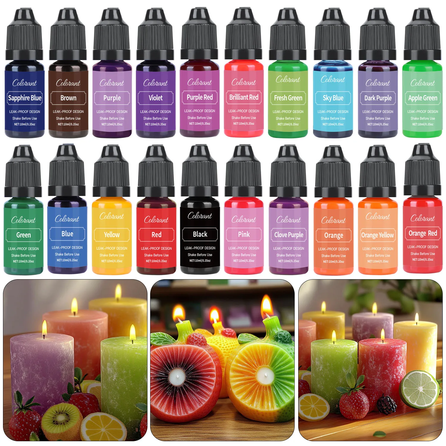 10ml 20 Colors Candle Dyes Dyeing Pigment Liquid Color Essence for DIY Wax Candle Mold Soap Coloring Handmade Crafts Resin
