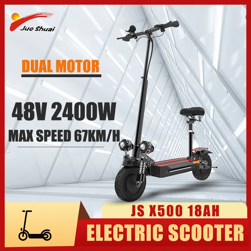 

Jueshuai X500 Electric Scooter for Adults 2400W E Scooter Dual Motor 48V 18AH Foldable Hoverboard 67KM/H Max Speed 150KG Load