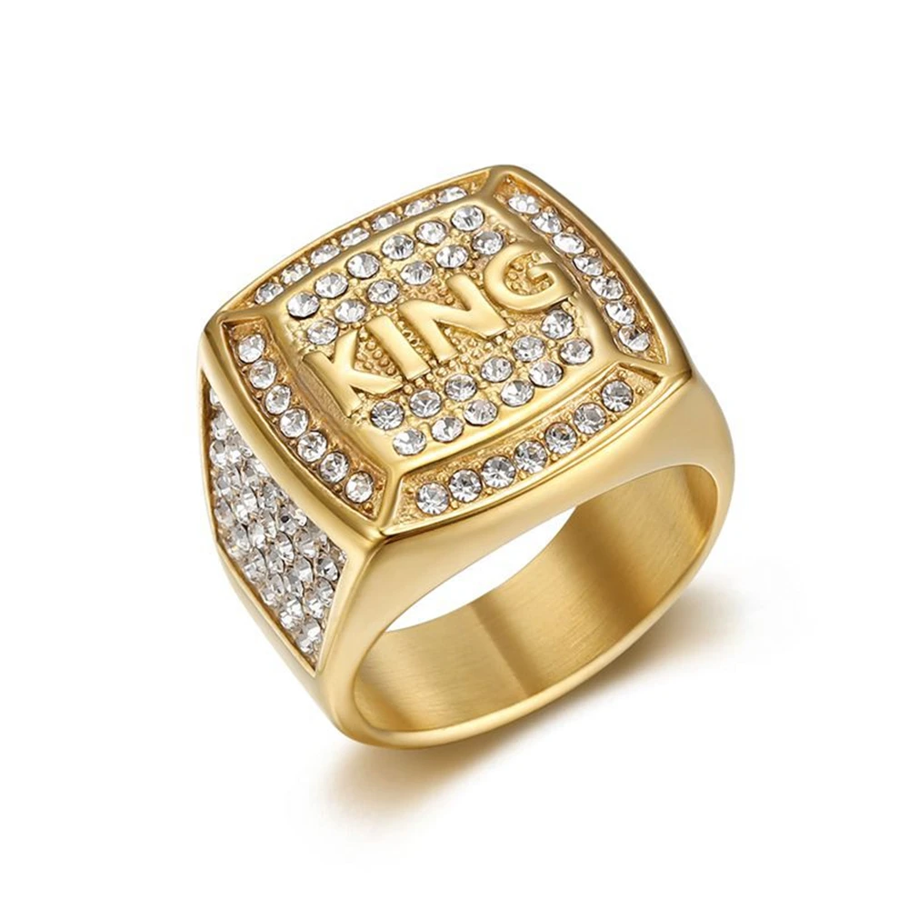 Hip Hop Iced Out Big Letter King Ring Male Gold Color Stainless Steel