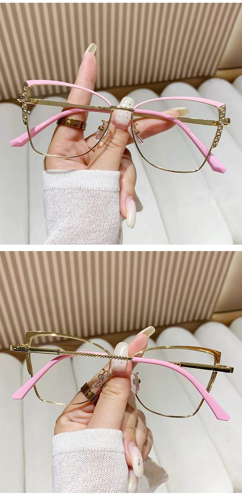 R57496 Frauen lässig Cat Eye Lesebrille stilvolle Metall optische Presbyopie Brille 50 150 200 250 300 350 – Detail 9