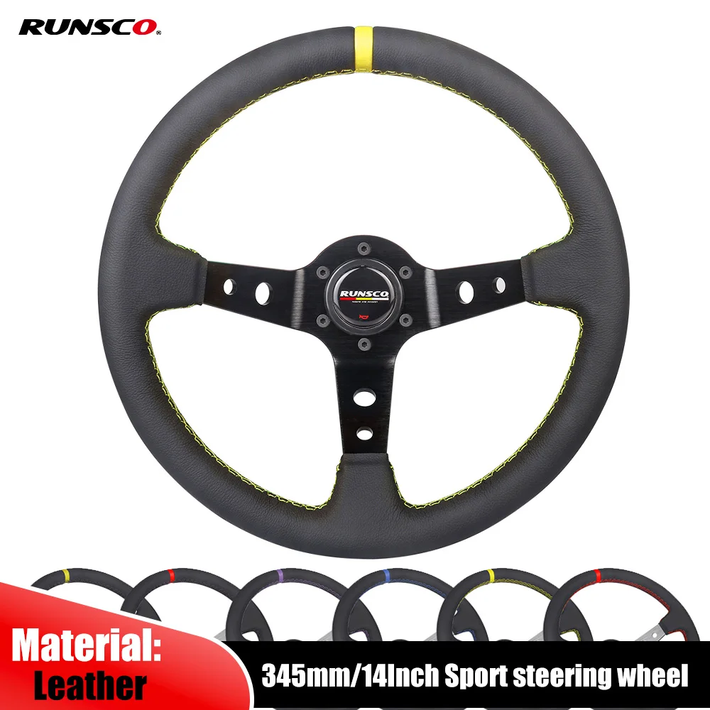 350mm Car Tuning Steering Wheel Genuine Leather Drift Racing Game Steering Wheel Universal