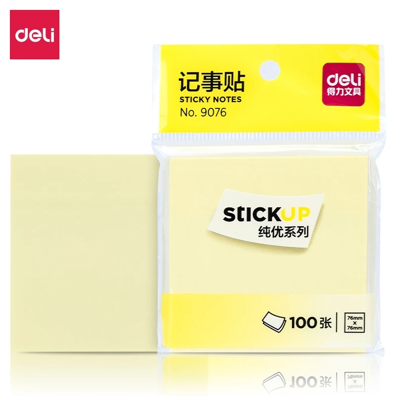 Deli 100 PCS/Bag Sticky Notes Yellow Solid Color Supplies 9076