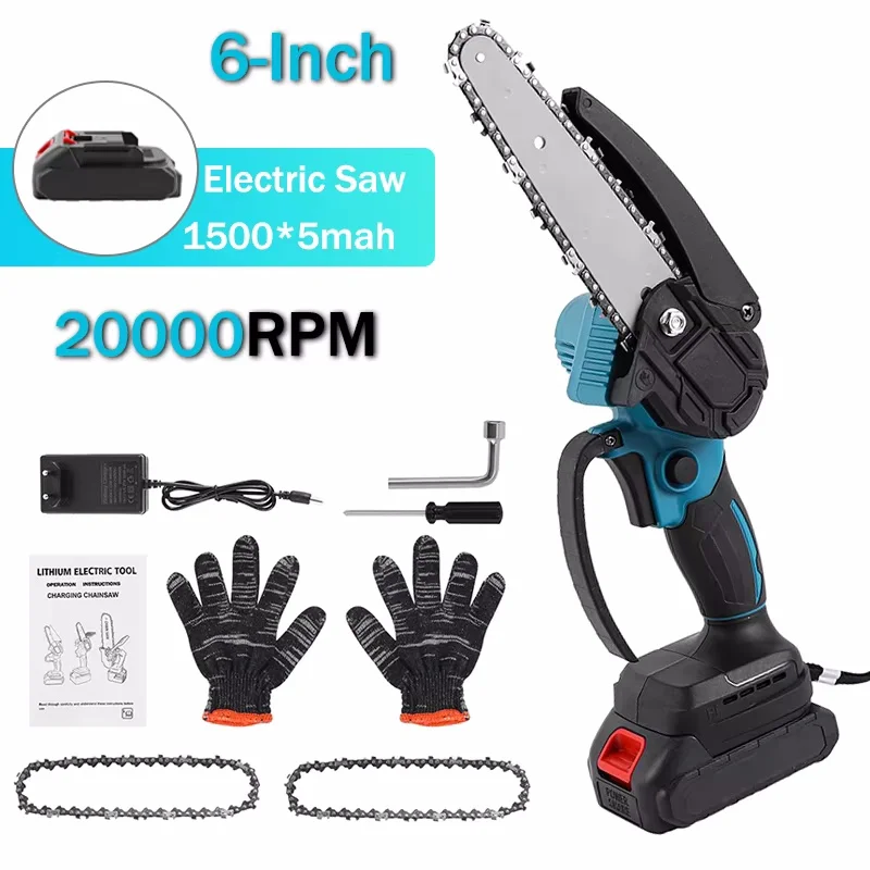 Mini Chainsaw 6-Inch Powerful Cordless Rechargeable Handheld Small Electric Saw Powered by 21V Batteries Suitable for Makita 18V
