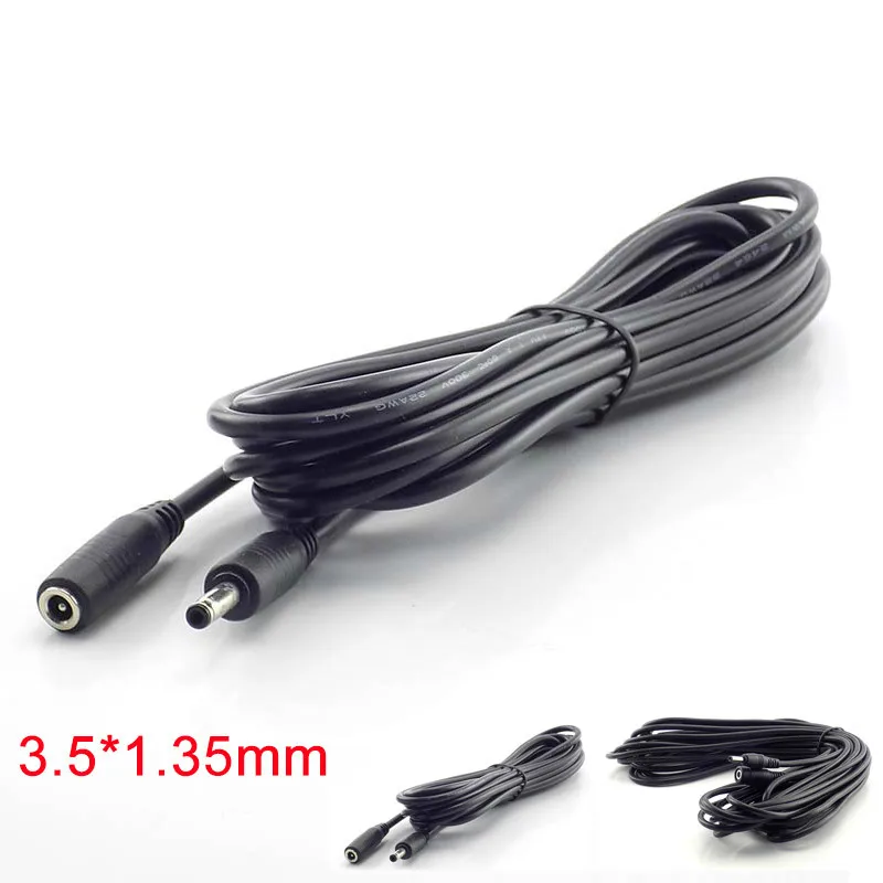 HQRP 10ft DC Extension Power Cord – 1.35mm/3.5mm Male To Female – For 5V IP CCTV Cameras