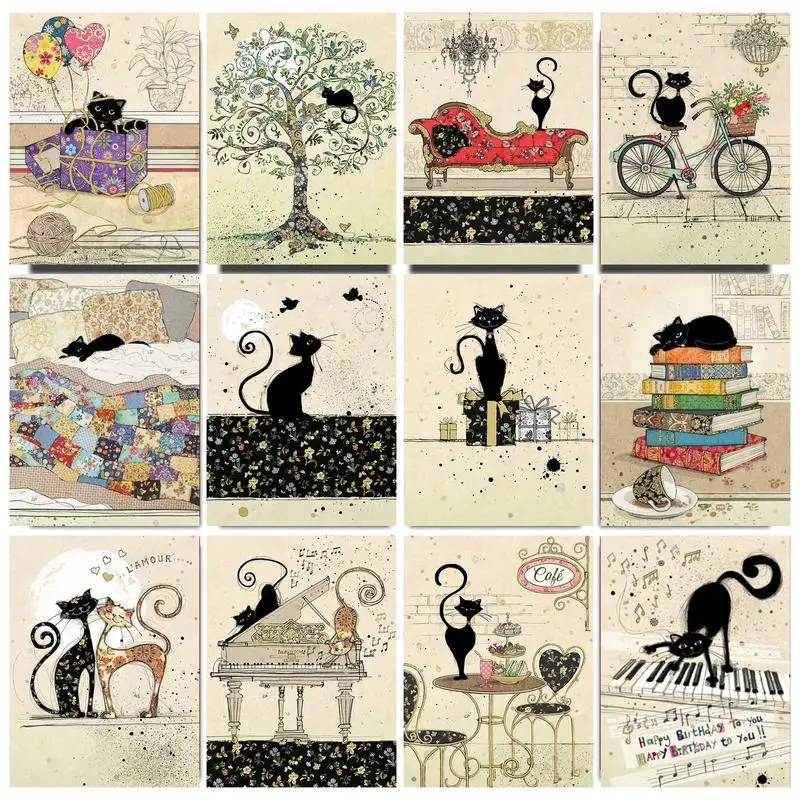 

PhotoCustom DIY Paint By Numbers Kit Oil Painting By Number Animal Cat On Canvas Coloring Picture Handmade For Adult Home Decor
