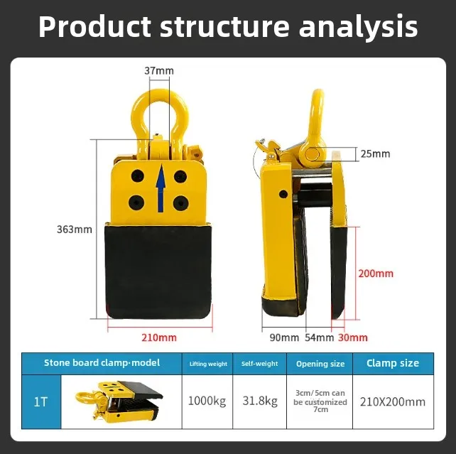 Yellow Slate Clamps, Load 1000kg, Lifting Pliers, Fixtures, Marble Slab Installation Tools, Semi-Automatic, Alloy Steel Material
