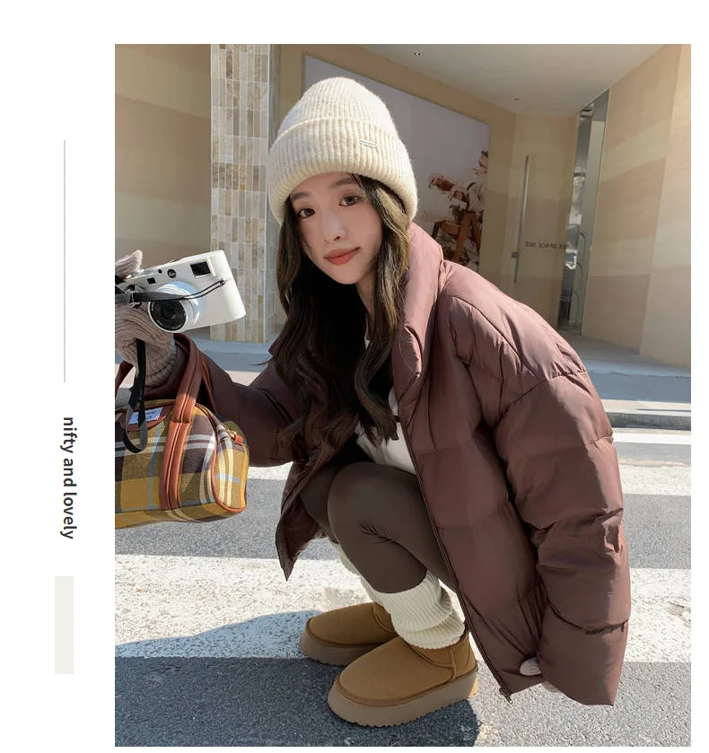 

Down Jacket Women'S 2023 Winter New Short Standing Collar White Duck Down Thickened Bread Jacket Trend Y2K