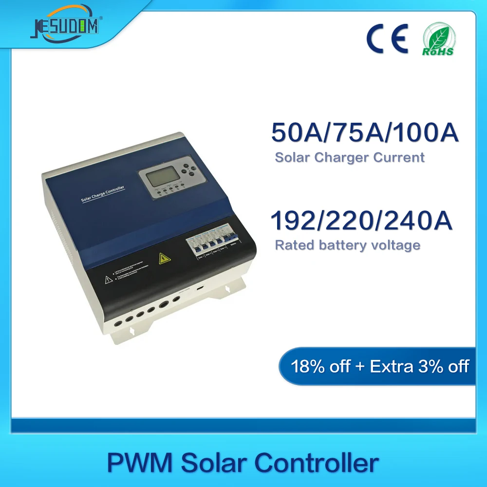 배터리 뱅크 충전기 최대 PV 입력 400VDC 220V PWM 태양광 충전 컨트롤러, 높은 입력 전압용 태양광 조절기, 50A 75A 100A