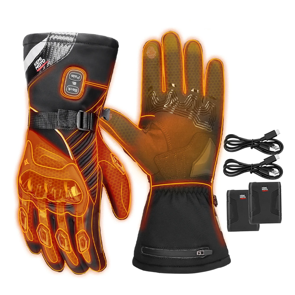 Heated Gloves Motorcycle Winter Moto Heated Gloves Warm Waterproof Rechargeable Heating Thermal Gloves For Snowmobile