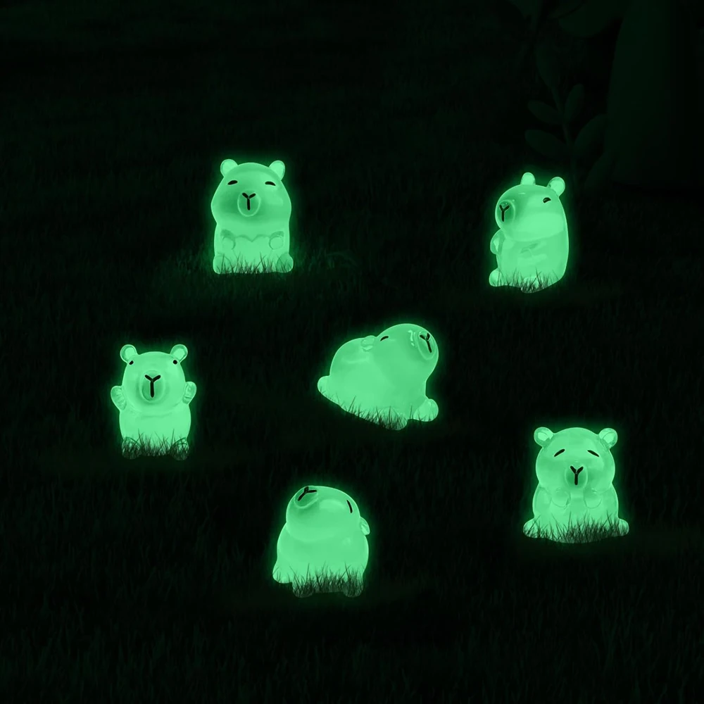 24Pcs Luminous Mini Capybara Figurines Colorful Tiny Capybara Dollhouse Miniatures Car Dashboard Fairy Garden miniature figurines