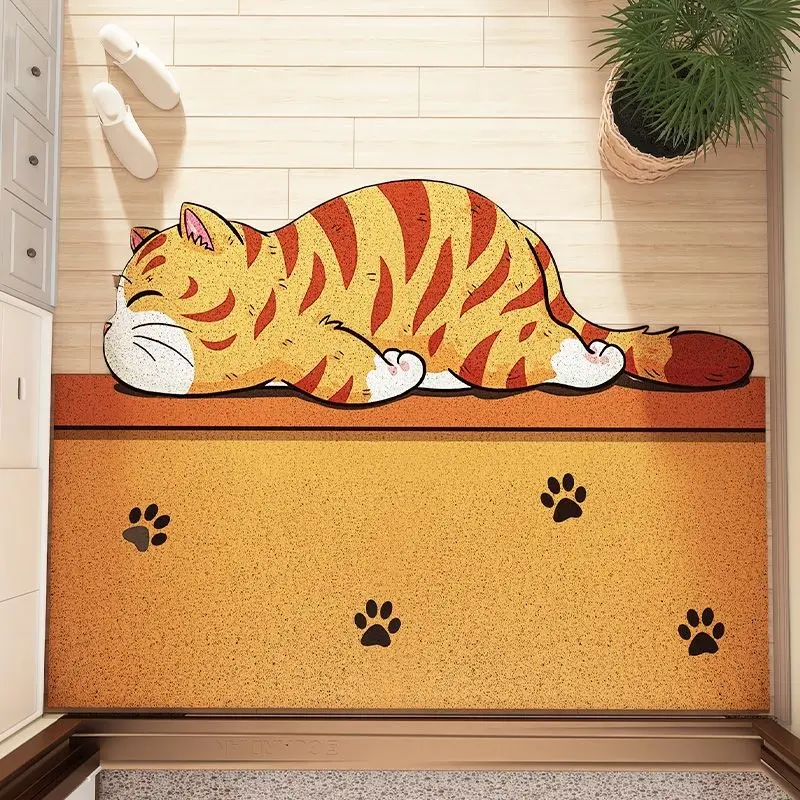 

Cute Cat Orange Area Rug,Cat Carpet,Cat Tail Non-Slip Absorbent Doormat Kitchen Bathroom Front Porch Decor Rugs Entrance Mats