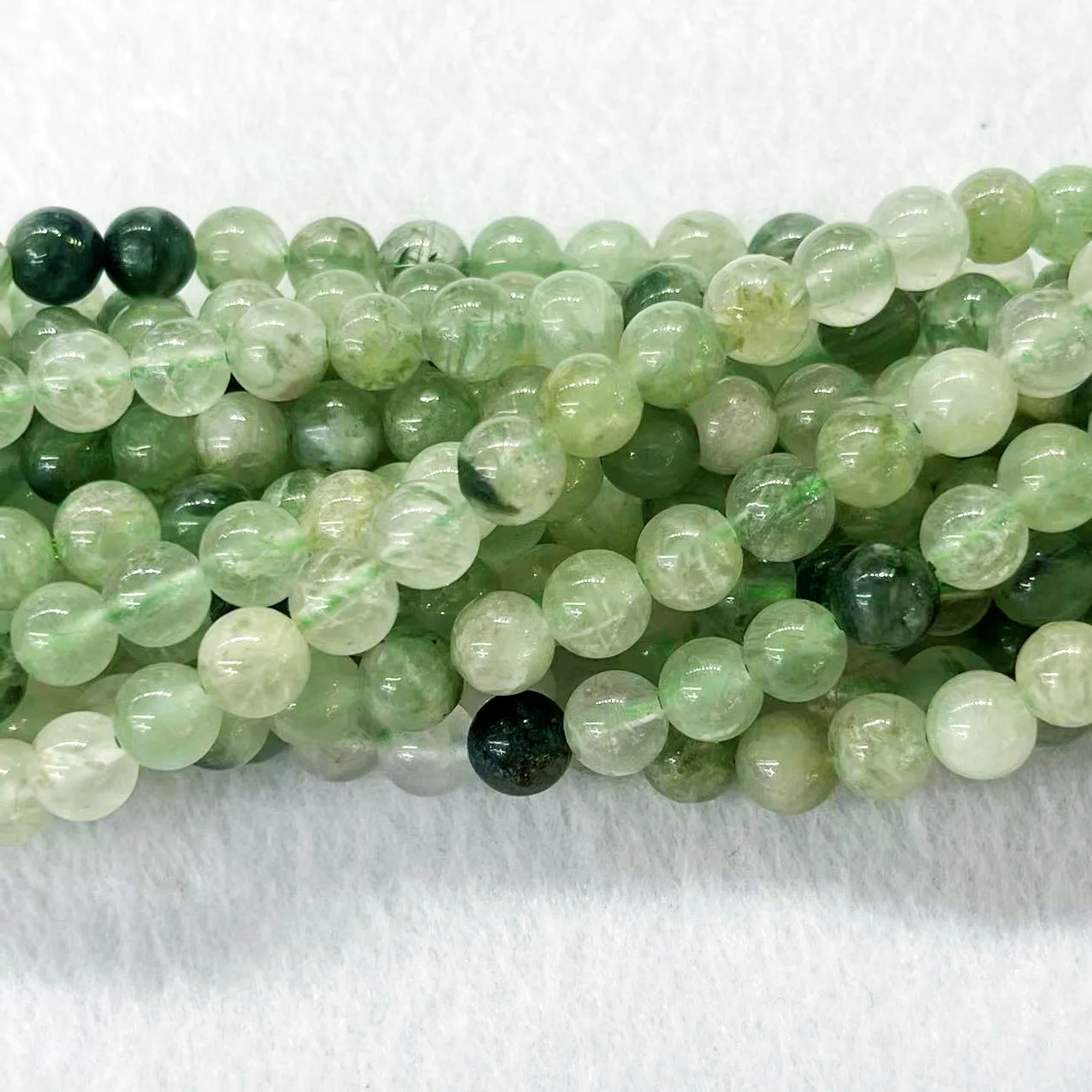 Top Grade Natural Green Hair Crystal Stone 6/8/10MM Round Quartz Rutilated Smooth Loose Charm Beads For DIY Bracelet Jewelry