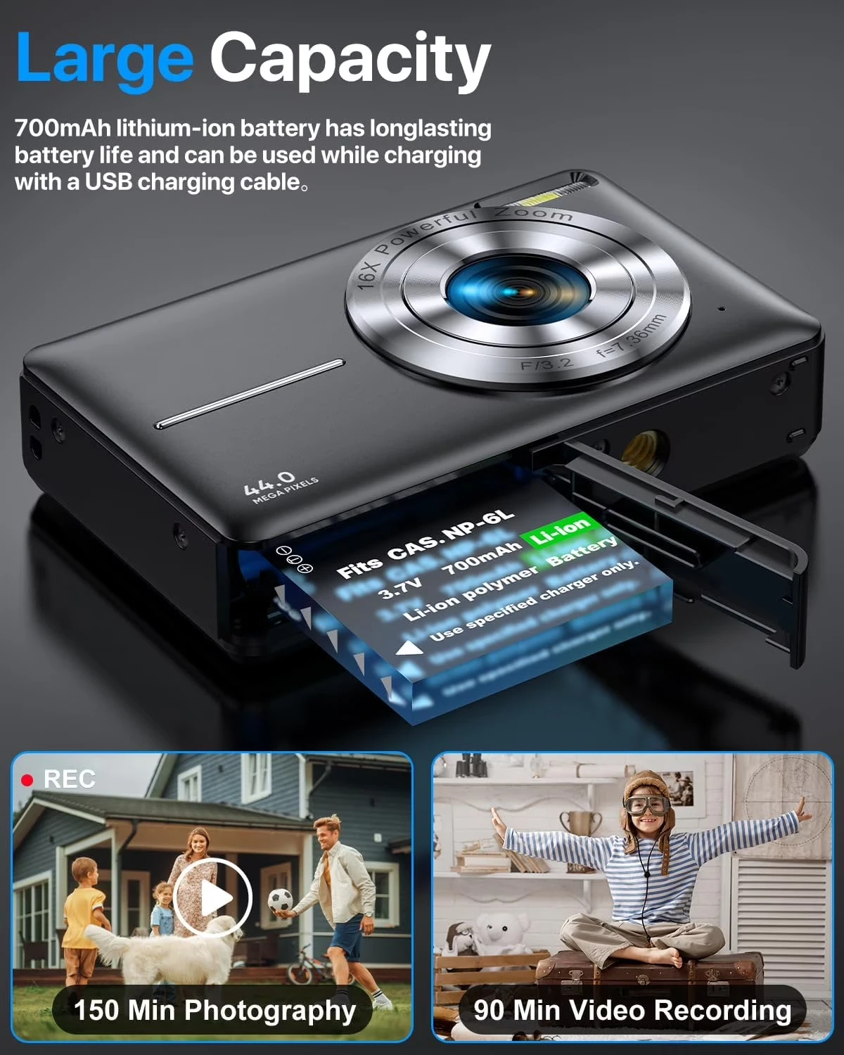 Digital Camera FHD 1080P Digital Camera for Kids Video Camera with 32GB Card 16X Digital Zoom Compact Point and Shoot Camera - 4