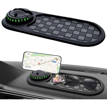 Tappetino antiscivolo per auto, tappetino antiscivolo ruotabile per cruscotto auto con numeri di parcheggio temporanei, supporto per telefono tappetino antiscivolo per auto