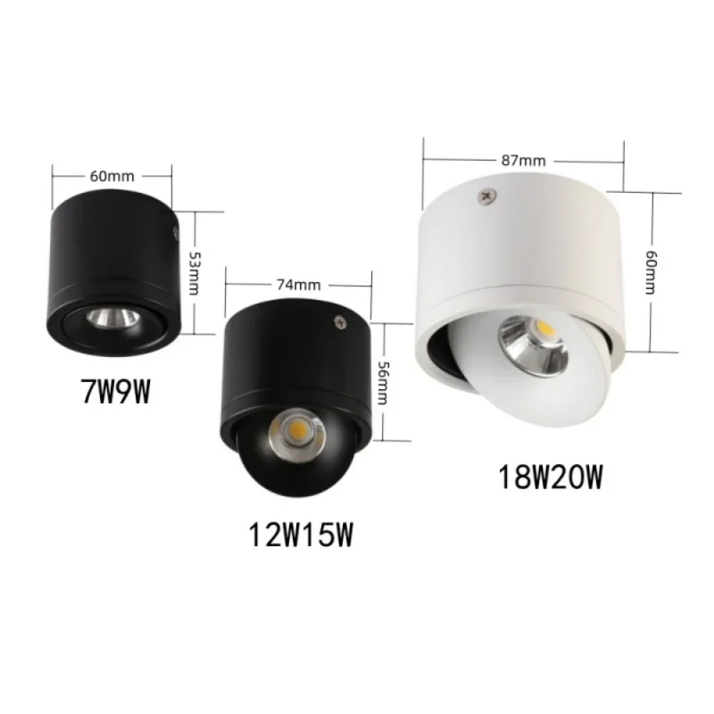 7W20W Dimmable Surface Mounted LED Rotatable Background Spot Light COB Downlight 110V 220V