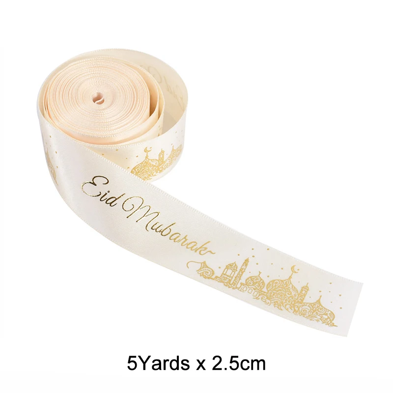 5Yards 25mm Eid Mubarak Ribbons Bow Gift Box Wrapping DIY Decoration Islamic Muslim Festival Party Supplies 2025 Ramadan Kareem