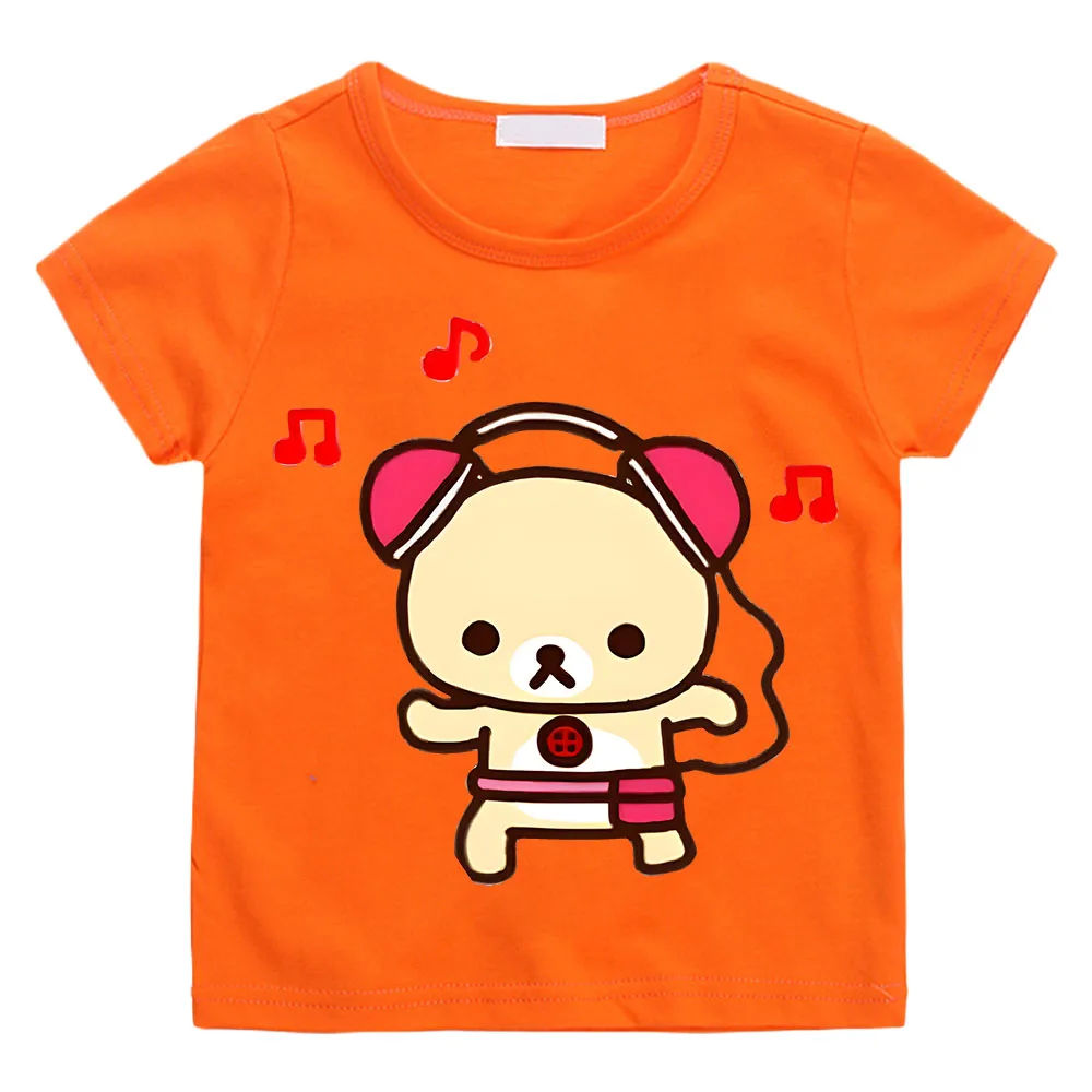 Cartoon Rilakkuma T-shirt Boys Girls Kids Clothing Hip Hop Tops Short Sleeves Sports Fashion Streetwear Manga/Comic Tees Toddler 3